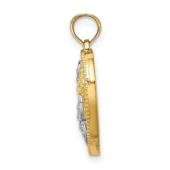 14k Yellow Gold w/ Rhodium Textured Heart w/ MOM Charm